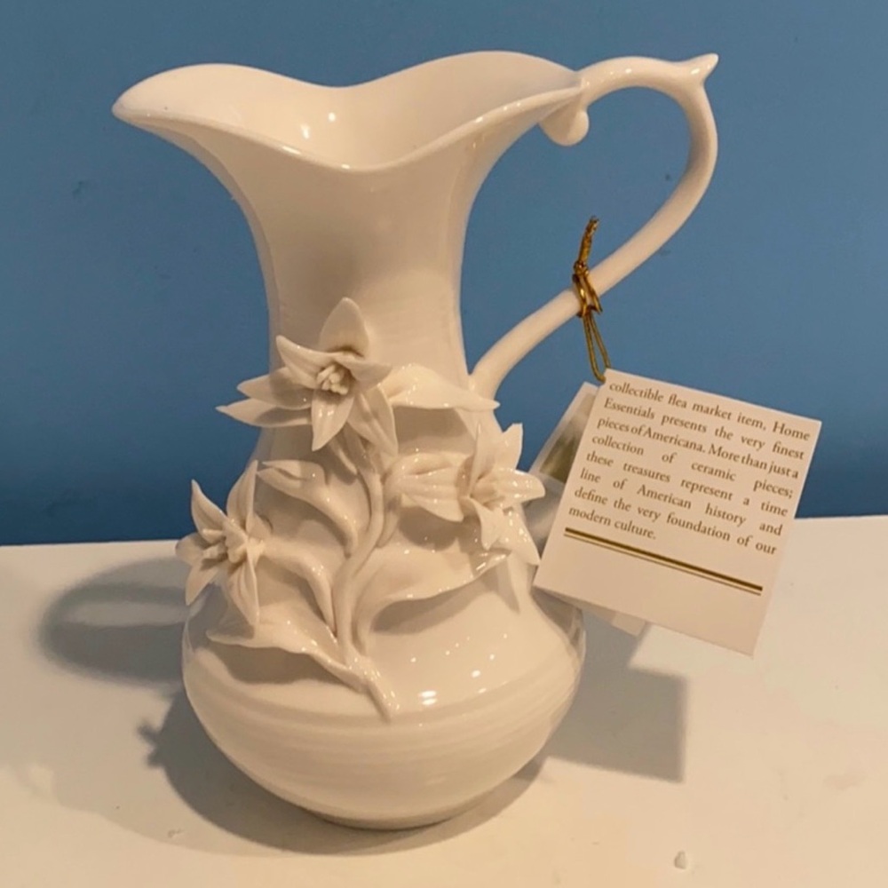 Home Essentials White Floral Ceramic Pitcher